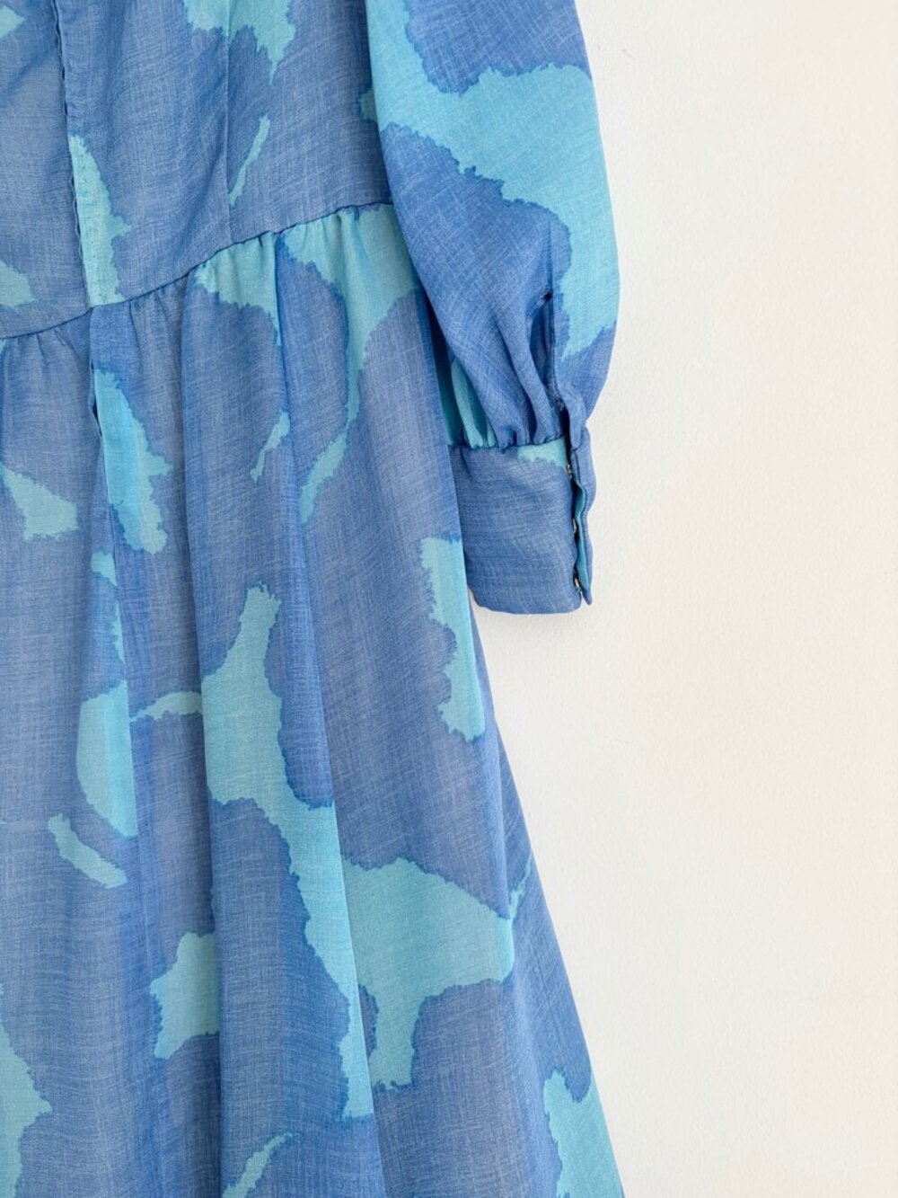 Vintage 1970s Retro Glam Blue Aqua Abstract Maxi Dress with Matching Scarf S - Picture 5 of 7